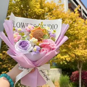 Crochet Flower Bouquet, 1 Bouquet Crochet Flower Bouquet, Handmade Knitting Flower Bouquet, Birthday Gift, Home Decor, Gift for Mom, Teacher, Friend, Fruit