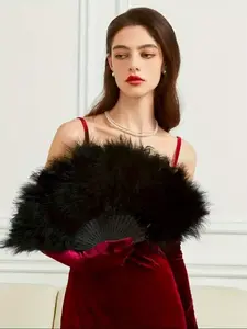 Vintage Faux Fur Hand Fan, Wedding Party Decoration, Bridal Shower Gift, Photography Prop, 1920s Style Folding Fan, Clothing Accessory