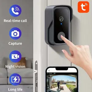 Smart Tuya WiFi Doorbell Smart Home Security System Easy to Install and Use with Two-Way Voice, App Wireless Remote Viewing, Camera with Infrared Night Vision, Image Capture, 4000mAh Large USB Rechargeable Battery