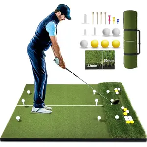 5x4ft Golf Mat with Ball Tray, Thickened Dual-Turf Golf Hitting Mat with Alignment Lines for Indoor & Outdoor Use, Golf Practice Mat for Swing & Chipping , Ideal  for Golfers