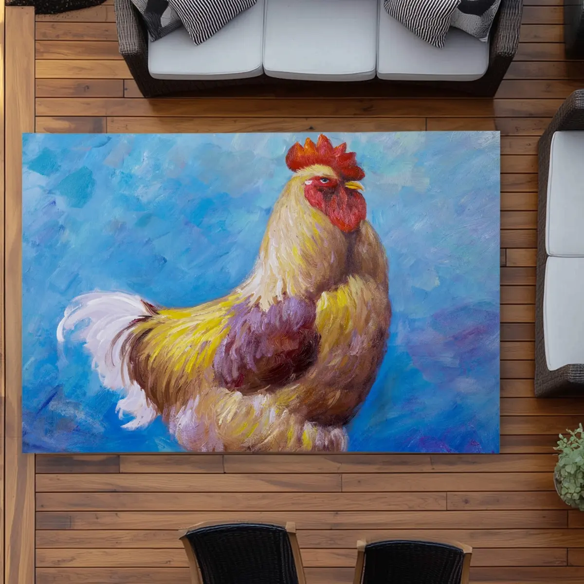 Begin Home Decor C1ROAR57L3G5H9 5 x 7 ft. Beautiful Rooster Outdoor Area Rug - Brown Farm Decor - Rectangle