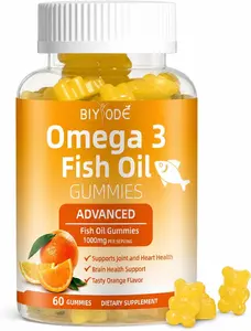 Omega 3 Fish Oil Gummies 1000mg High Potency EPA DHA Essential Fatty Acids for Heart Joint Eye Brain and Immune Health Dietary Supplement for Kids and Adults Orange Flavor Chewable Vitamins 60 Gummies 30 Day Supply