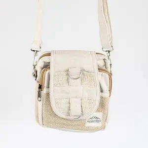 Naturesack Off-White Hemp Crossbody Satchel with Adjustable Strap and Belt Loop