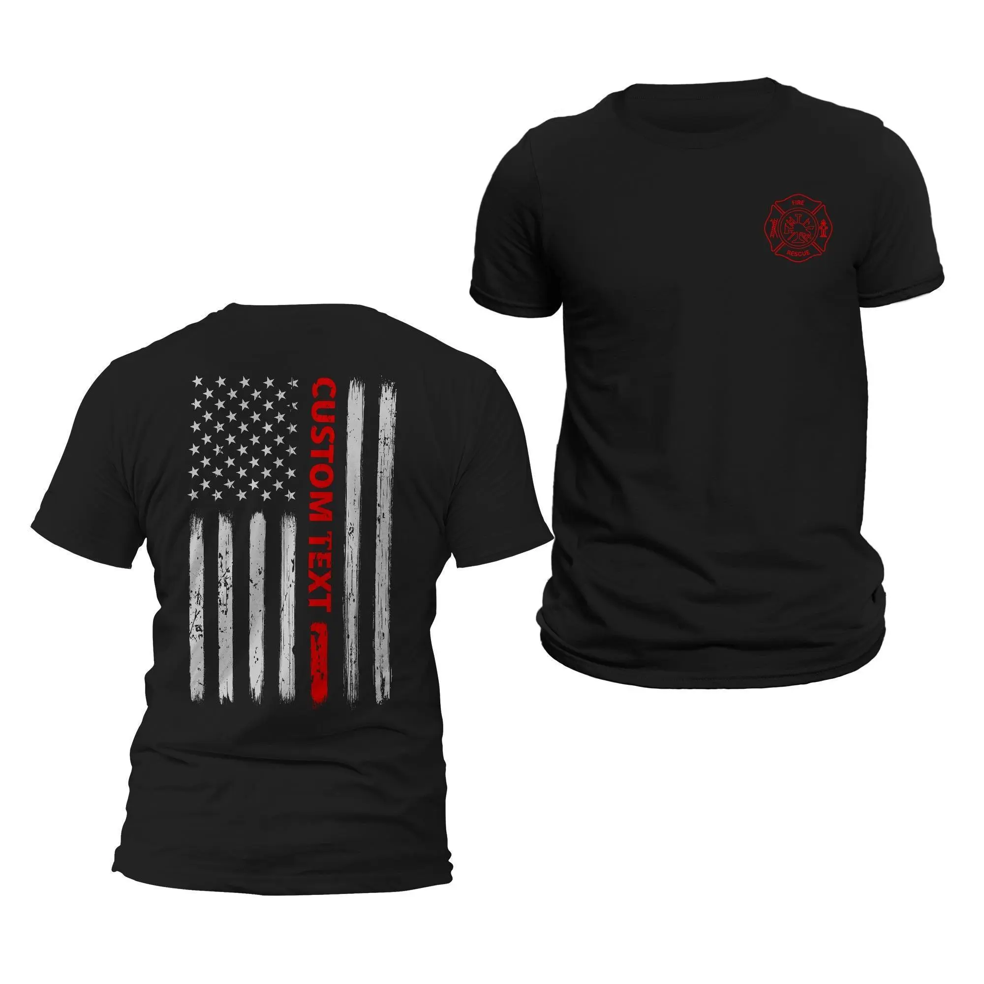 Personalized Custom Text Thin Red Line Firefighter T-Shirt - Classic Crewneck Design - Casual Cotton Menswear Tshirt