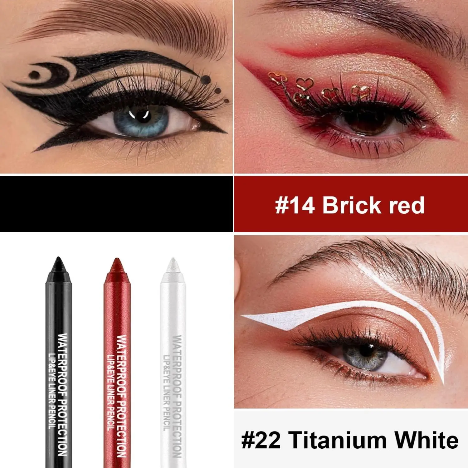 LemonSac 3 Colorful Eyeliner Pen Set, Eye Shadow Pencil, Pearl Eyeliner Kit, Waterproof & Smudge-proof, 15 Different Colors, Professional Eye Makeup for Women, Party & Daily Use