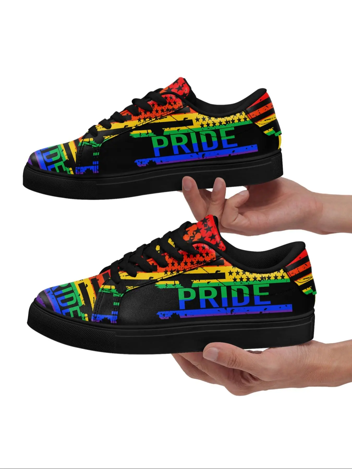 Women's Pride Month Print Lace Up Sneakers, Fashionable Non-slip Durable Sole Sports Shoes, All-match Round Toe Shoes for Daily Wear