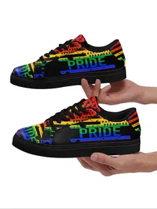 Women's Pride Month Print Lace Up Sneakers, Fashionable Non-slip Durable Sole Sports Shoes, All-match Round Toe Shoes for Daily Wear
