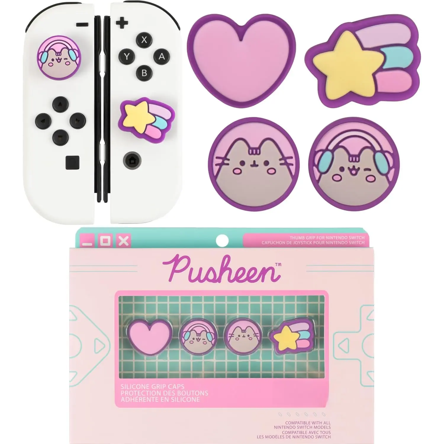 Pusheen Gamer Girl Thumb Grips Compatible with   OLED/ Lite, Character Joystick Grip Cover Caps