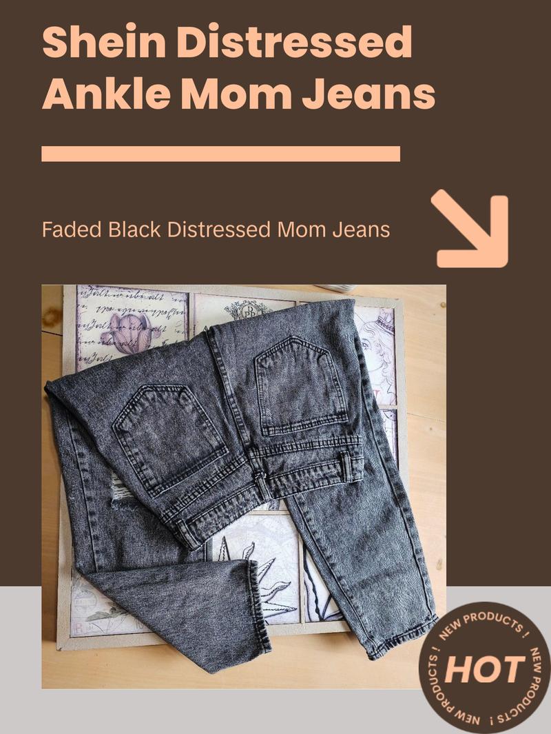 SHEIN Distressed Ankle Mom Jeans Faded Black