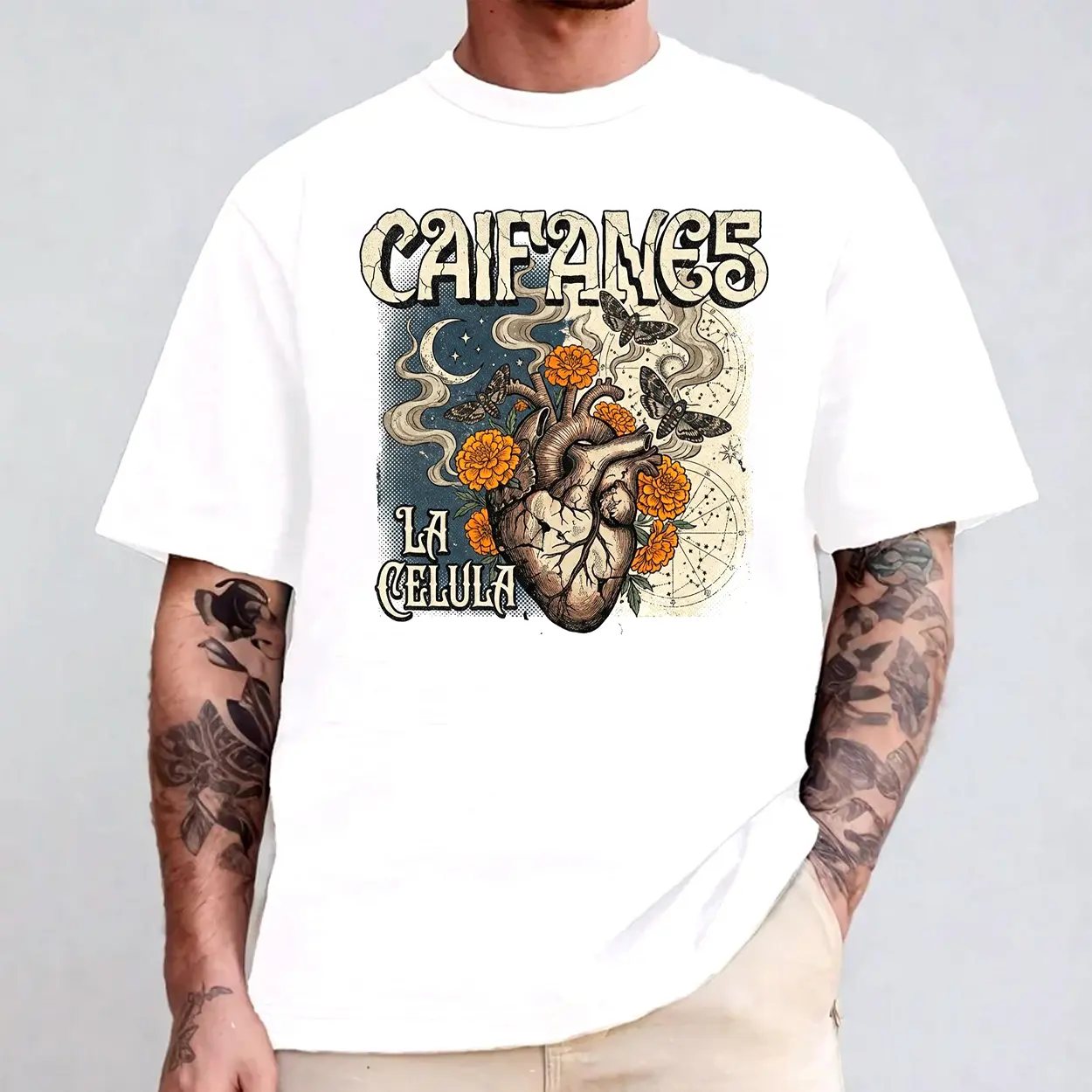 Caifanes La Célula Heart Art Comfort Color Letter Printed Tee Ring-Spun Cotton Soft-Washed T-Shirt Trendy Tops Perfect Gift