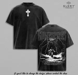 God Inspires Jesus Walking On Water Shirt Vintage Washed Tee | Thunder Storm Christian Graphic Tee | Matthew 14:27 Bible Verse Shirt | Religious Spiritual Streetwear Oversized Jesus Tee
