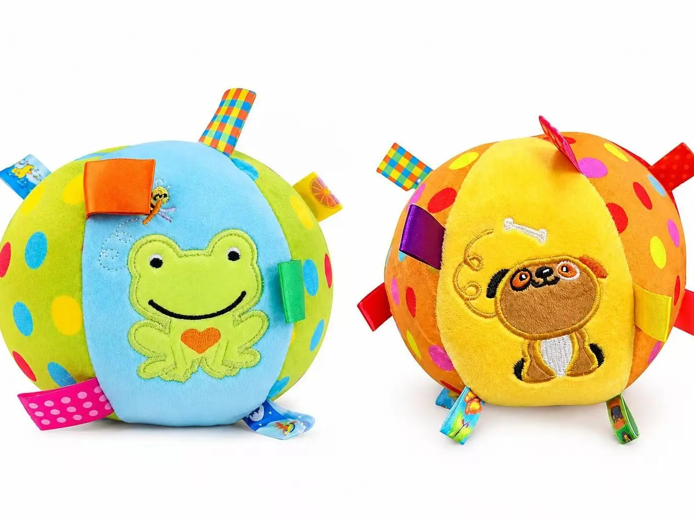 Interactive Crinkle Plush Dog Ball Toy – 6.3-Inch Soft Sensory Ball with Colorful Tug Tabs for Fetch, Chewing & Indoor Outdoor Play