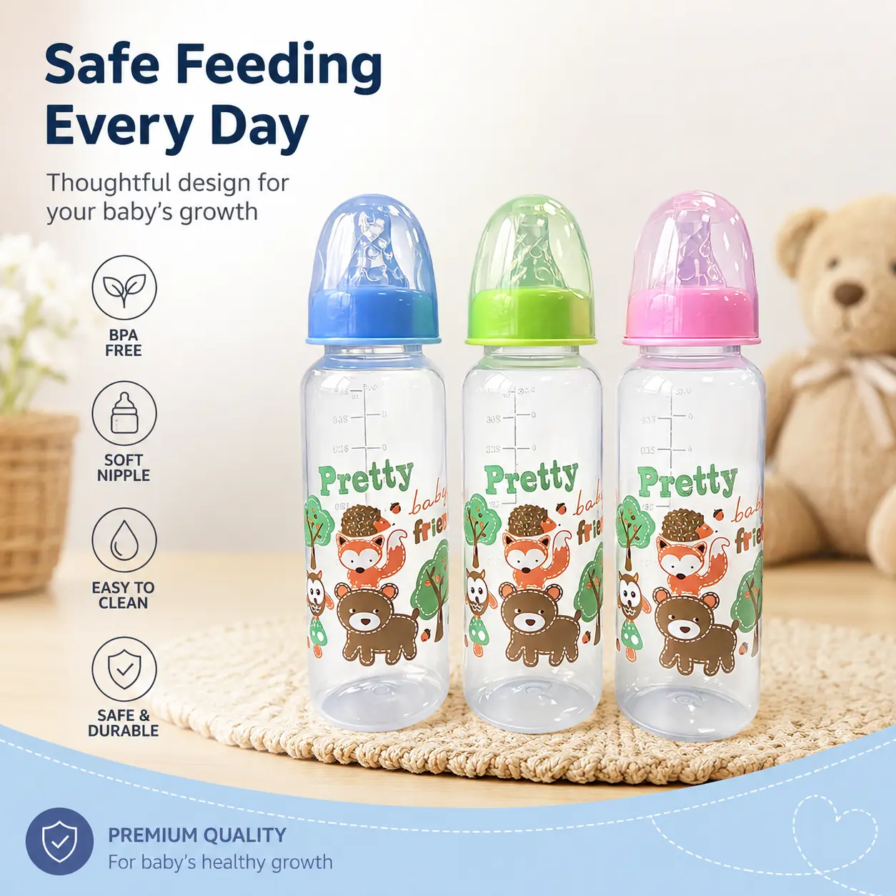 HOTMIR Baby Bottle 9oz Standard Caliber Bottle, Multi Color Optional Baby Feeding Bottle, Newborn Formula Milk Bottle, Portable Baby Bottle, Ideal Newborn Bath Gift for Boys and Girls