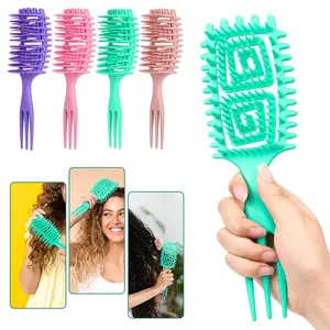 Hollow Out Hair Brush, Curl Hair Brush, Natural Straw Hairbrush with Bounce, Heatless Styling Tool for Easy Styling, Hair Styling Tool for Women & Men