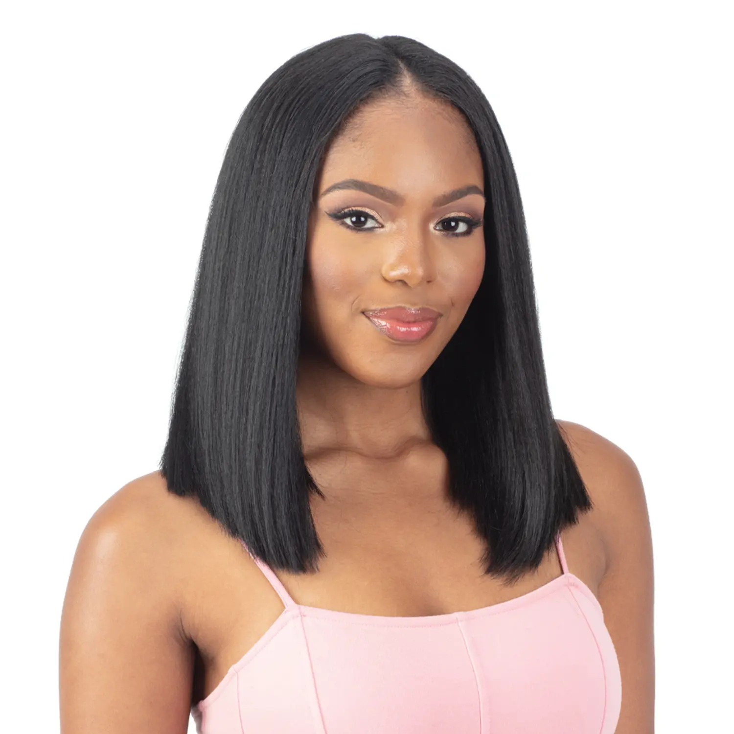 Milky Way Organique Wig, Narrow U-Part Style, 14 Inch Natural Yaky Straight Synthetic Hair, 100% Hand-Tied Weft, 100% Hand-Tied Along The Weft, U-Part Narrow, Synthetic Extensions, 14 Inches, Synthetic Wig, Yaki Straight