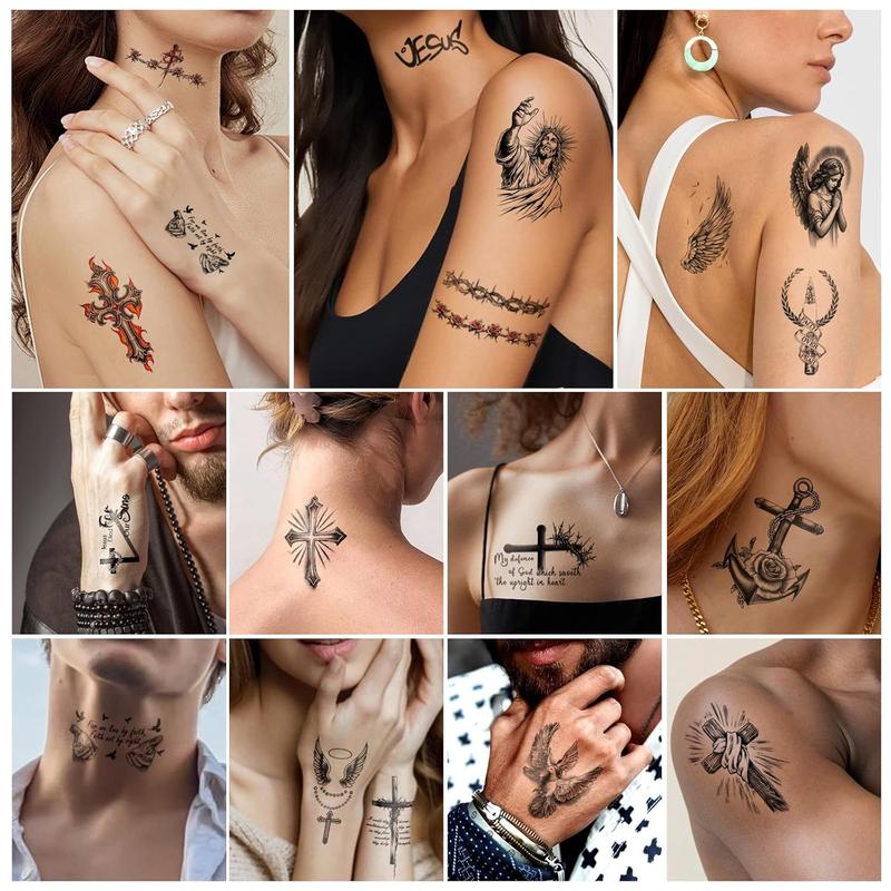 77 Sheets Christian Cross Temporary Tattoo for Women & Men - 17 Sheets Half Arm, 60 Sheets Angels, Realistic Body Tattoo Stickers Evening Halloween 77 Sheets Christian Cross Temporary Tattoo for Women & Men - 17 Sheets Half Arm, 60 Sheets Angels, Realistic Body Tattoo Stickers Evening Halloween