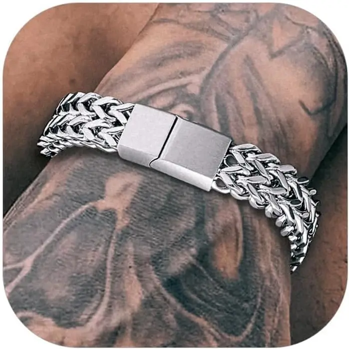 Richsteel Men's Stainless Steel Bracelets - 6mm/10mm/12mm Width, 7.4/8.2/9in Length, Sturdy Clasp, Franco Curb Chain, Classic Magnetic Copper, Handmade Beads, Popular Under $50 Gift Fashion Jewelry