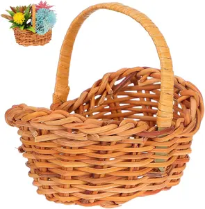 Small Rattan Basket Mini Wicker Picnic Basket with Handle 3-Inch Round Woven for Flower Girl Wedding Party Favor and Home Garden Decor