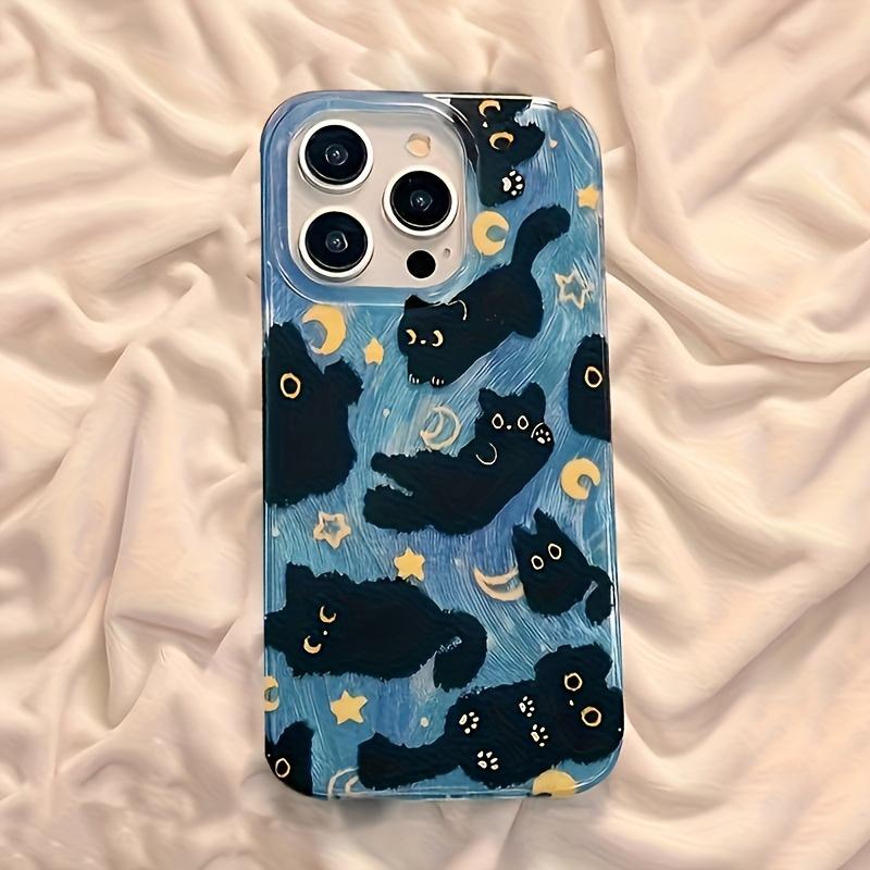 Phone Case: New Fashionable Star, Moon, and Black Cat Feather Yarn Full-Coverage Drop-Proof Phone Case with Simple Design, Shockproof Protection, a Perfect Choice for All Seasons, Stylish and Attractive, an Ideal Gift for Friends and Family