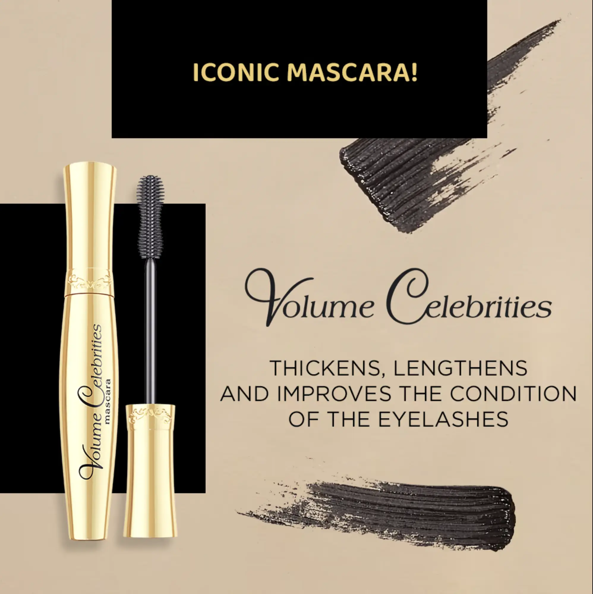 Eveline Cosmetics Volume Celebrities Deep Black Mascara Makeup Jojoba
