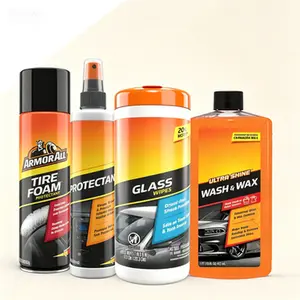 Complete Car Detailing Kit with Wash & Wax, Glass Wipes, Protectant Spray, Tire Foam - All-in-One Car Wash Cleaner for Interior and Exterior, Reusable Cleaning Supplies, No Streak Formula