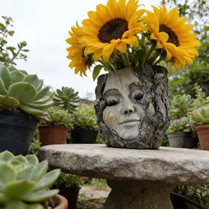 Unique Resin Fairy Garden Planter Pot, Small Plant Decorative Container, Suitable for Indoor Outdoor Use, Handmade Sleepy Elf Design