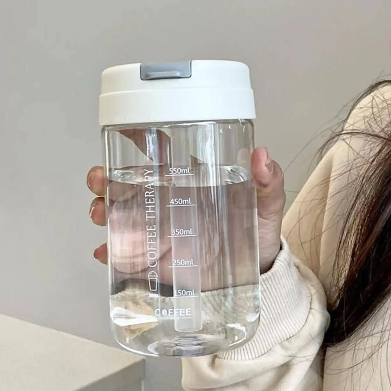 Large Capacity Plastic Water Bottle, 1 Count Clear Water Bottle with Straw & Scale Mark, Drinking Cup for Home Office School, Gift for Friend, Reusable Water Bottle, Drinkware