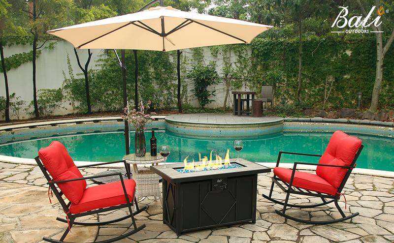 BALI OUTDOORS Patio Rocker Chair Rocking Chairs 2 Piece Modern Outdoor Furniture Red Thick Cushions, Black Steel Frame #springtok