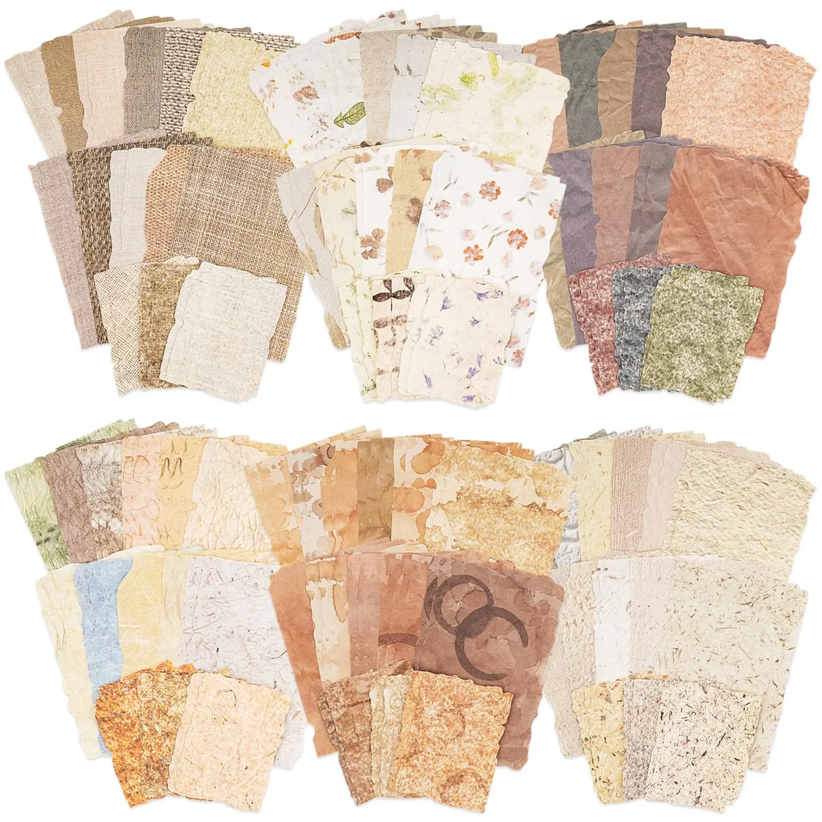 Textured Craft Paper & Mesh Fabric 6-Pack Set - 168 Sheets, Assorted Mixed Sizes (2.4x3.2in, 3.4x4.9in) for Scrapbooking, Journals, Embossed Wedding Invites, Birthdays, Holidays Card Embellishments
