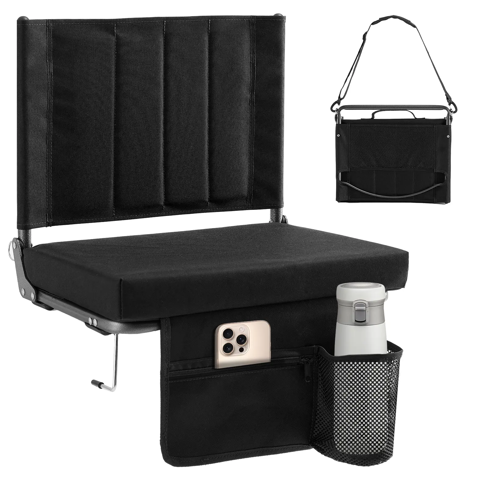 Heavy Duty Stadium Seat with Backrest 350lbs Bleacher Chair Thick Padded Cushion Cup Holders Storage Pockets Portable Design for Sports and Outdoor Events