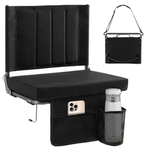 Heavy Duty Stadium Seat with Backrest 350lbs Bleacher Chair Thick Padded Cushion Cup Holders Storage Pockets Portable Design for Sports and Outdoor Events