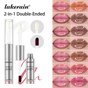 Waterproof Long lasting Dual-Ended Lip Stain & Oil, Tattoo Lip Glaze with Clear Lip Oil,Transfer-Proof Non-Sticky, for Matte Full Lips, 7 Nude to Brown Shades, for All Skin Tones, Glossy