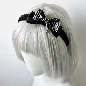 Y2K Black White Polka Dot Piano Key Bow Music Note Headband Cute Gothic Hair Accessory