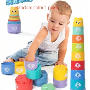 9-Piece Bear Number Stack Cup Letter Recognition Toy Set, Stacker, Learning Tool for Boys & Girls, Parent-Child Interactive Puzzle Toys