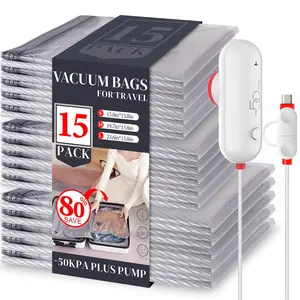 【TikTokShopSpringGlowUp】Vacbird 15 Pack Lightweight Travel Bags with USB Electric Pump | Compact Vacuum Storage Bags for Clothes | Space Saver Compression Bags for Travel Organiser