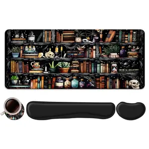 Magic Library Pattern Mouse Pad Set, Mouse Pad & Keyboard Wrist Rest & Coaster, Ergonomic Wrist Support, Computer Mat, Suitable for Home Office Gaming