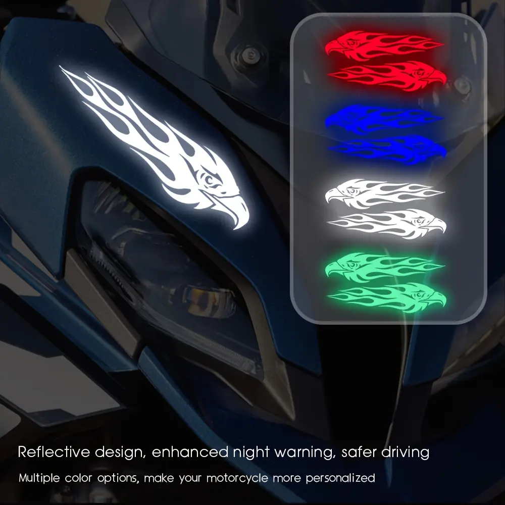 Motorcycle Luminous Stickers, Decals Stickers, Decal, Graphic Decal - Waterproof Reflective Stickers for Fuel Tanks and Helmets, Multi Color Flame Design, Enhanced Night Visibility, Durable PVC Material, Motorcycle Accessories