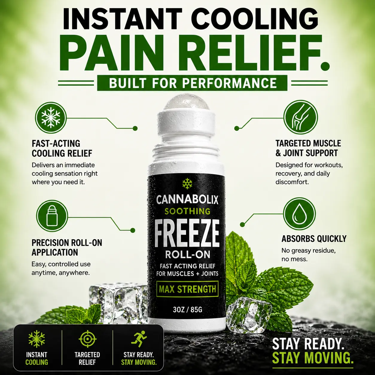 Cannabolix Soothing Freeze Gel Roll-On - Essential Oil & Terpene-Based Pain Relief Treatment for Fitness, Wellness, Healthcare Therapy (Stick Applicator)