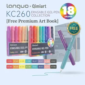 【Free Premium Art Book】 languo KC260 18pcs Erasable Gel Pens Smudge-Free Smooth 0.6mm Needle Tip Ink Pens with Premium Drawing Sketchbook Kit for Aesthetic Journaling Retractable electric erasers relaxation tool office school studentgift artist painting