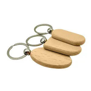 Car Key Beech Wood Keychain Laser Engraving Solid Wood Blank Creative Gift Bag Pendant