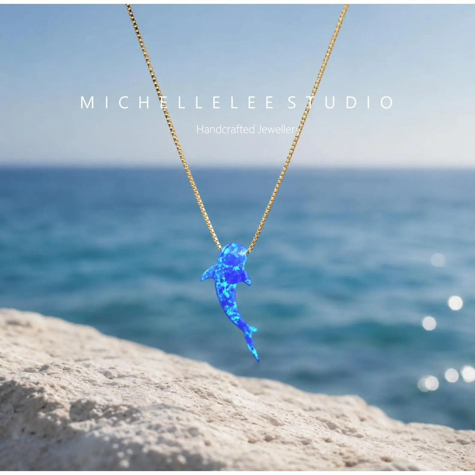 Blue Opal Whale Shark Pendant Necklace with Sterling Silver Chain, Fashion Costume Jewelry Accessory