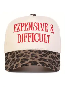 Unisex Letter Embroidered Baseball Cap, Adjustable Five-Panel Design, Leopard Baseball Cap, Outdoor Sun Protection Hat, Breathable and Lightweight, Ideal for Travel and Beach