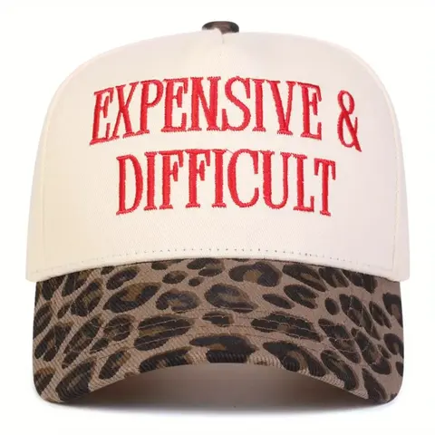 Unisex Letter Embroidered Baseball Cap, Adjustable Five-Panel Design, Leopard Baseball Cap, Outdoor Sun Protection Hat, Breathable and Lightweight, Ideal for Travel and Beach