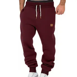 Men's Burgundy Drawstring Pocket Lined Warm Pants, Regular Version, Quality and Comfort, Casual Windproof Warm Trousers, Suitable for Outdoor Activities, Men's Pants, Men's Clothing, Athleisure Style Pants