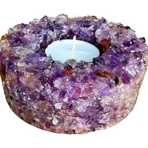 Amethyst Tea Light Candle Holder Purple Healing Crystal Gemstone for Aromatherapy and Relaxation