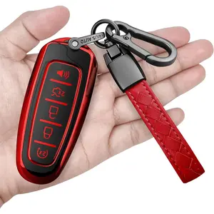 Sindeda for Ford Key Fob Cover with Keychain Soft Full Protection Key Shell Key Case Compatible with Ford C-Max Edge Escape Expedition Explorer Flex Focus Taurus Lincoln MKS MKT MKX Navigator (Red)