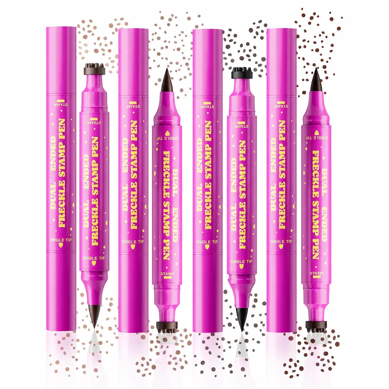 3-in-1 Faux Freckle Pen with Stamp & Tip - Long-Lasting Waterproof Hypoallergenic Lightweight Cosmetic, Dual-Use as Eyeliner, Caramel & Chocolate Makeup Product