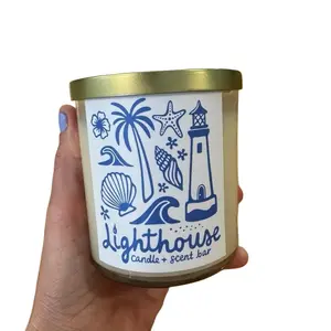 Lighthouse Candle + Scent Bar Classic Single Wick Candle Clear Jar with Gold Lid Featuring Nautical Design Fragrance Scented Decor Cozy Aroma
