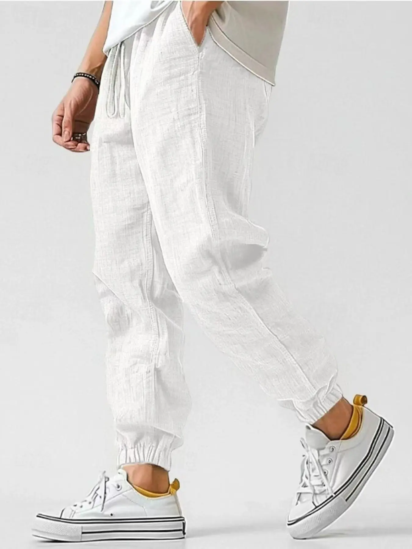 Men's Fashion Linen Jogger Pants, Comfortable Breathable Street Style, Casual Daily Wear & Sports, Athleisure Casual Bottoms, Essential Wardrobe Item