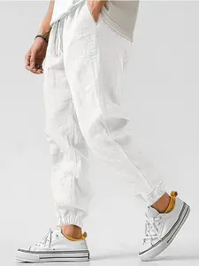 Men's Fashion Linen Jogger Pants, Comfortable Breathable Street Style, Casual Daily Wear & Sports, Essential Wardrobe Item